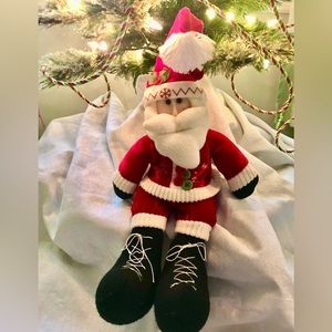 Velvet Felt Stuffed Christmas Santa, vintage olde world , buttons, very clean